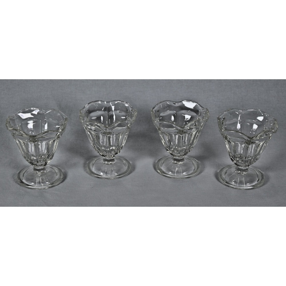 Set of 4 Vintage Heavy Glass Dessert Bowls Ice Cream Sundae Sherbet Cups